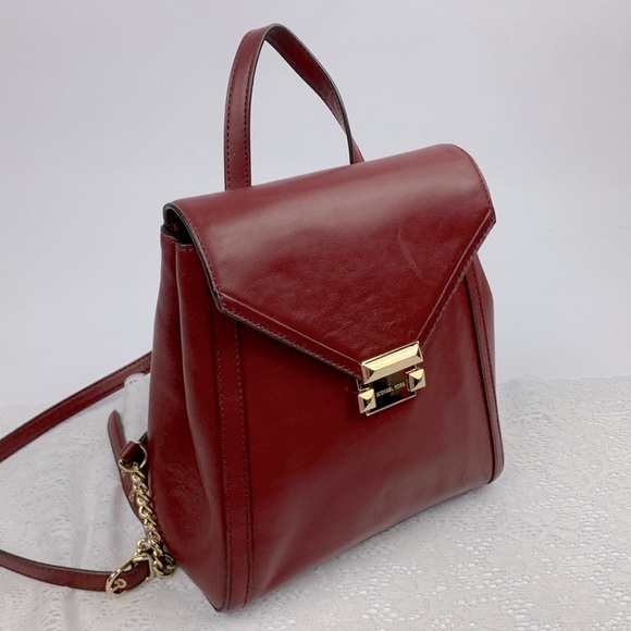 Michael Kors Whitney Leather Backpack Purse Gold chain Brick red New NWOT - Picture 17 of 17